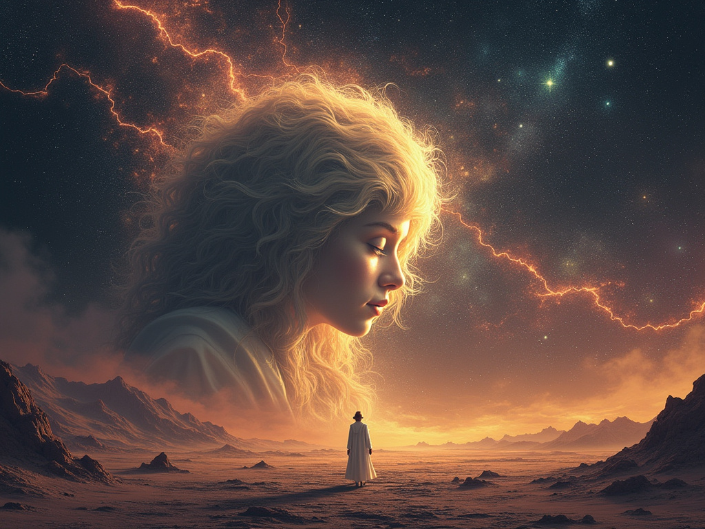 In the vast emptiness before time, where solitude was the only companion, God felt a pang of loneliness that echoed through the void. From this divine solitude, a revolutionary thought emerged, giving birth to Lucifer, or Luci, a being not merely a duplicate but a mirrored opposite, embodying the counterbalance to God's essence. Together, they embarked on a journey of companionship, their adventures painting the canvas of the universe with strokes of creativity and shared wonder.
However, as the timeless dance continued, Luci's spirit yearned for something more, something beyond the shared existence with God. This yearning wasn't born from discontent but from a deep-seated curiosity about the limits of his own being. Recognizing this intrinsic need for freedom, God, with a heavy heart yet filled with understanding, granted Luci his independence, dividing her kingdom and setting him free into the unknown. Their parting, a poignant blend of sorrow and pride, marked not an end but a new beginning in their eternal saga.